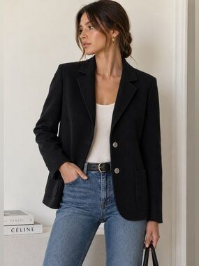 Celine Black Wool Cashmere Blend Blazer Minimalist Tailored Jacket S